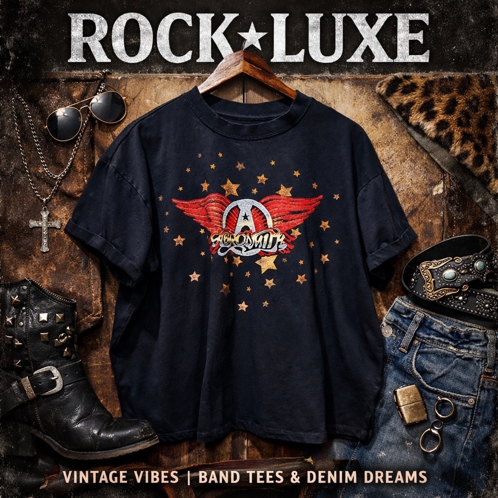 SIZE L | Aerosmith Vintage-Style Wings & Stars Graphic Tee
